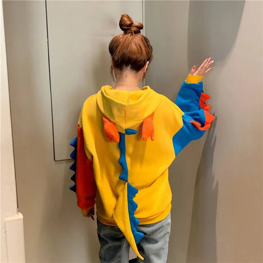 Women's Sweatshirts Hoodies Autumn Winter Sweet Cute Dinosaur Velvet Cashmere Hooded Hoodies Female Pullovers Jumper Moletom New