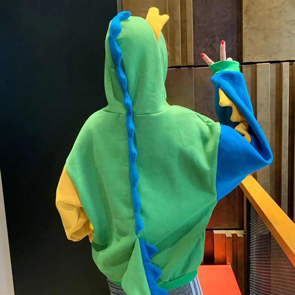 Women's Sweatshirts Hoodies Autumn Winter Sweet Cute Dinosaur Velvet Cashmere Hooded Hoodies Female Pullovers Jumper Moletom New