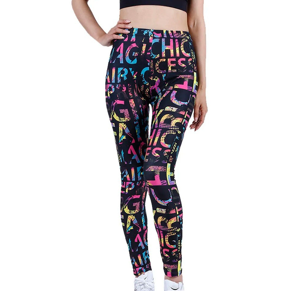 European And American Color Letter Printing High Elastic Yoga Pants