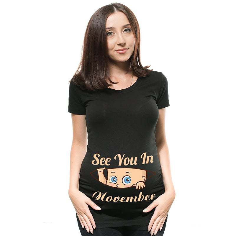 Women's Maternity Clothes Black Short-sleeved T-shirt