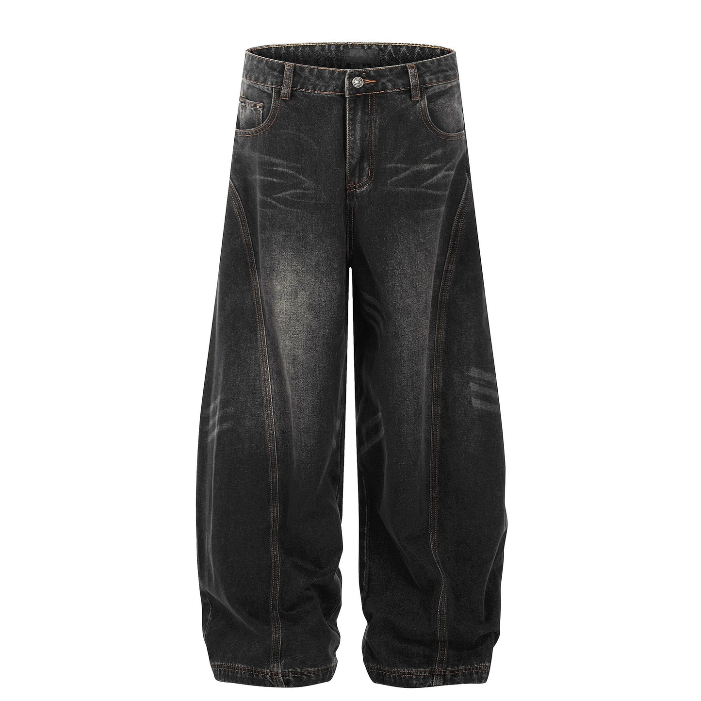 Retro Washed Cat Beard Design Black Machete Jeans