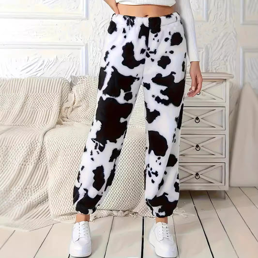 Women's Fashion Cow Print Pattern Loose Trousers