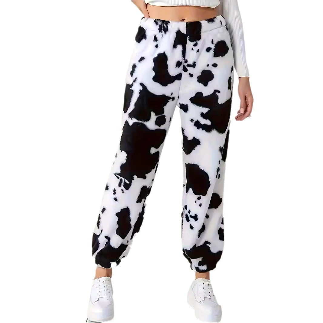 Women's Fashion Cow Print Pattern Loose Trousers