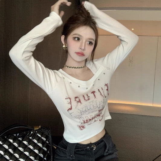 Autumn Inner Retro Slim Diagonal Collar Short Top