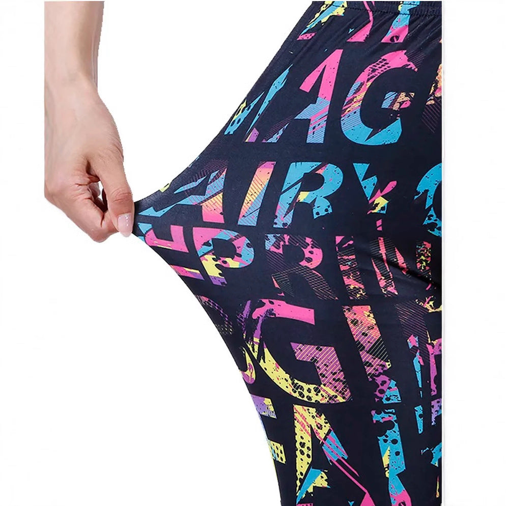 European And American Color Letter Printing High Elastic Yoga Pants