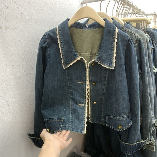 Vintage Lace Stitching Jacket Short Top