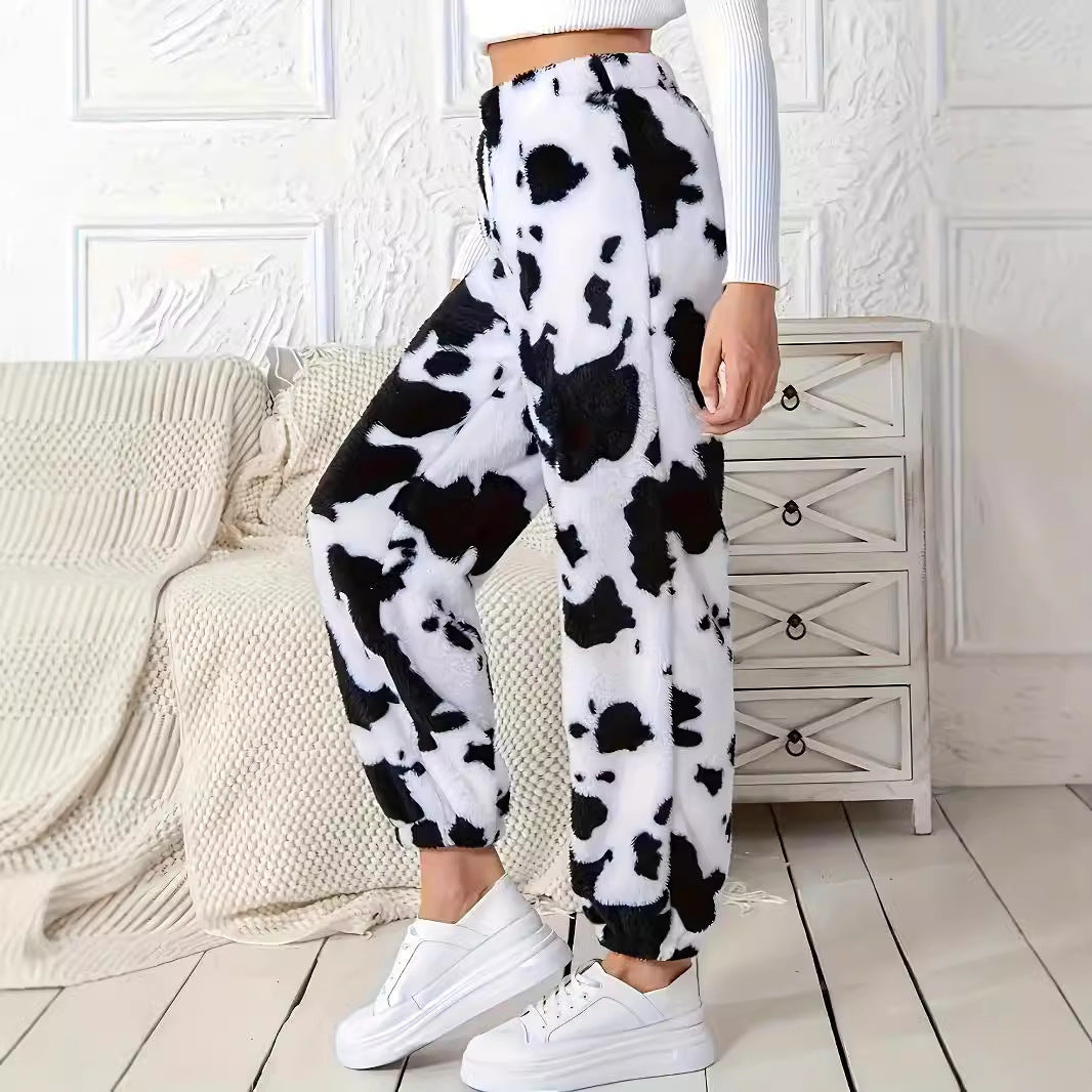 Women's Fashion Cow Print Pattern Loose Trousers