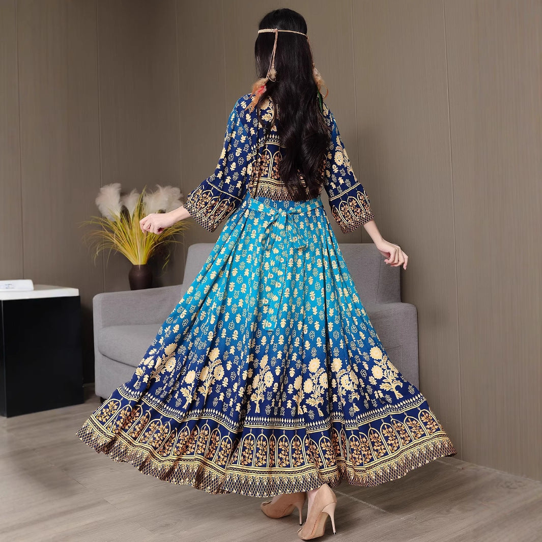 Bohemian Style Dress Ethnic Style Embroidered Large Swing Skirt