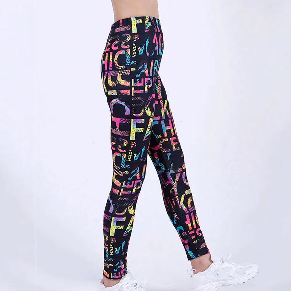European And American Color Letter Printing High Elastic Yoga Pants