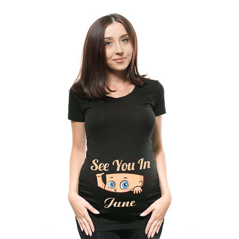 Women's Maternity Clothes Black Short-sleeved T-shirt