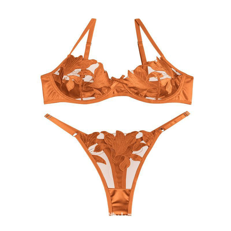 Lace Embroidery Mesh See-through Sexy Lingerie Set