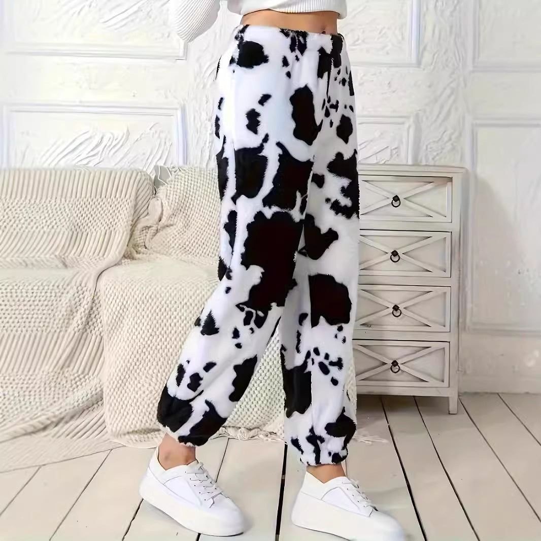 Women's Fashion Cow Print Pattern Loose Trousers