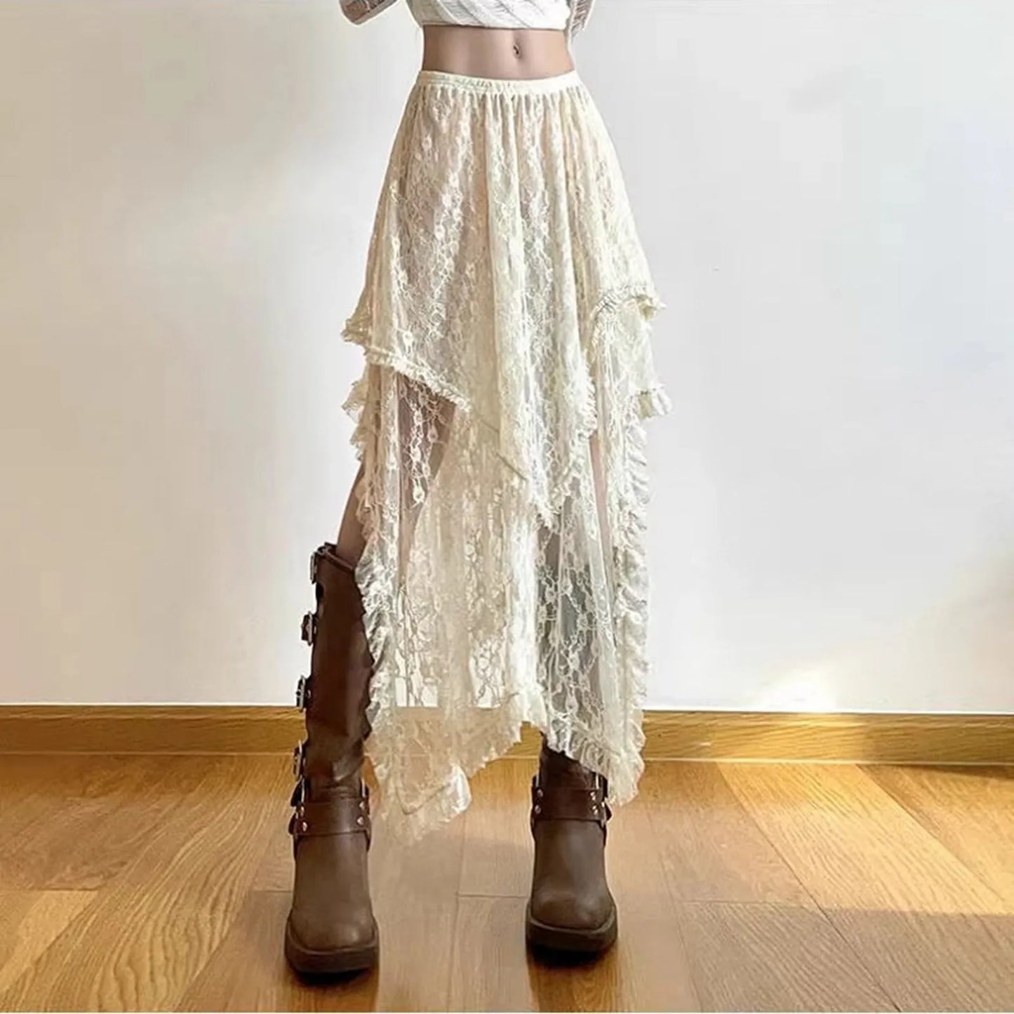 Women Y2K Lace Mini Skirt Low Rise Layered Ruffle Hem Mini Skirt Lingerie Short Skirts Fairycore Skirt Streetwear Faldas Mujer