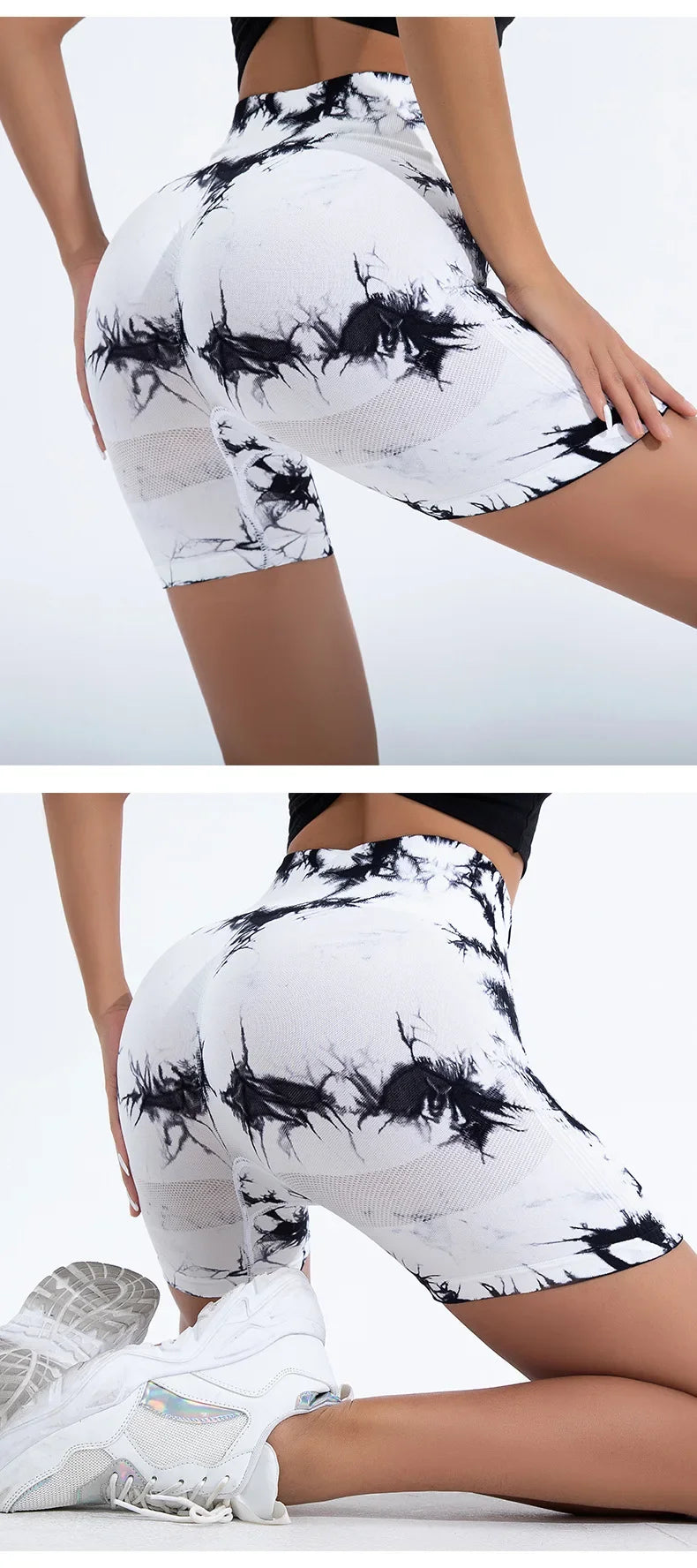 Women High Waist Yoga Shorts Gym Seamless Fitness Workout Running Shorts Summer Tie Dye Outdoors Sport Shorts
