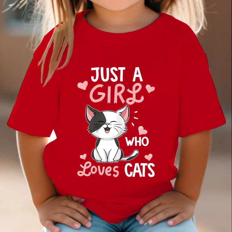 Just A Girl Who Loves Cats Tshirt Girls Y2k Harajuku Animal Summer Fashion Kids Clothes Funny Graphic Cute Cat Lover Streetwear