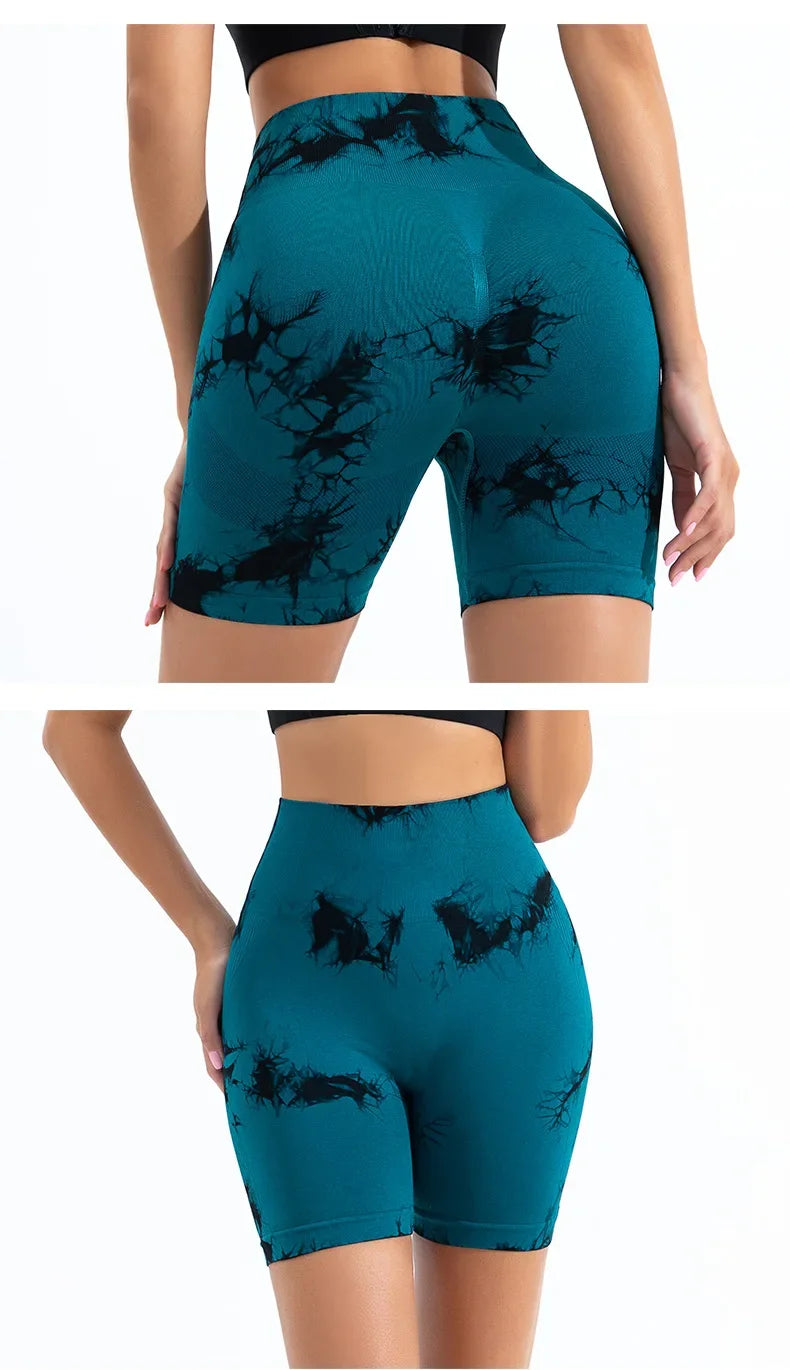 Women High Waist Yoga Shorts Gym Seamless Fitness Workout Running Shorts Summer Tie Dye Outdoors Sport Shorts