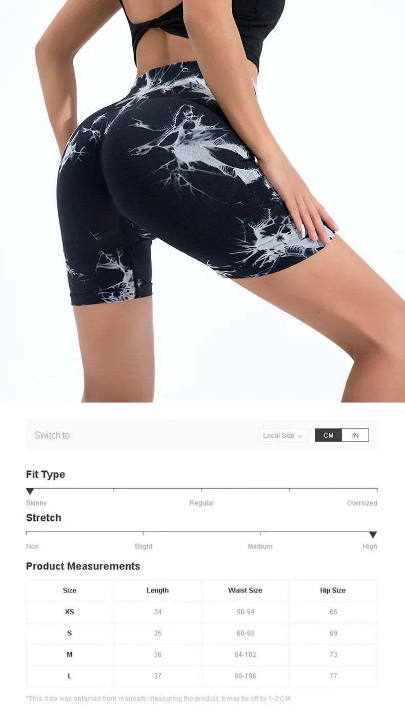 Women High Waist Yoga Shorts Gym Seamless Fitness Workout Running Shorts Summer Tie Dye Outdoors Sport Shorts