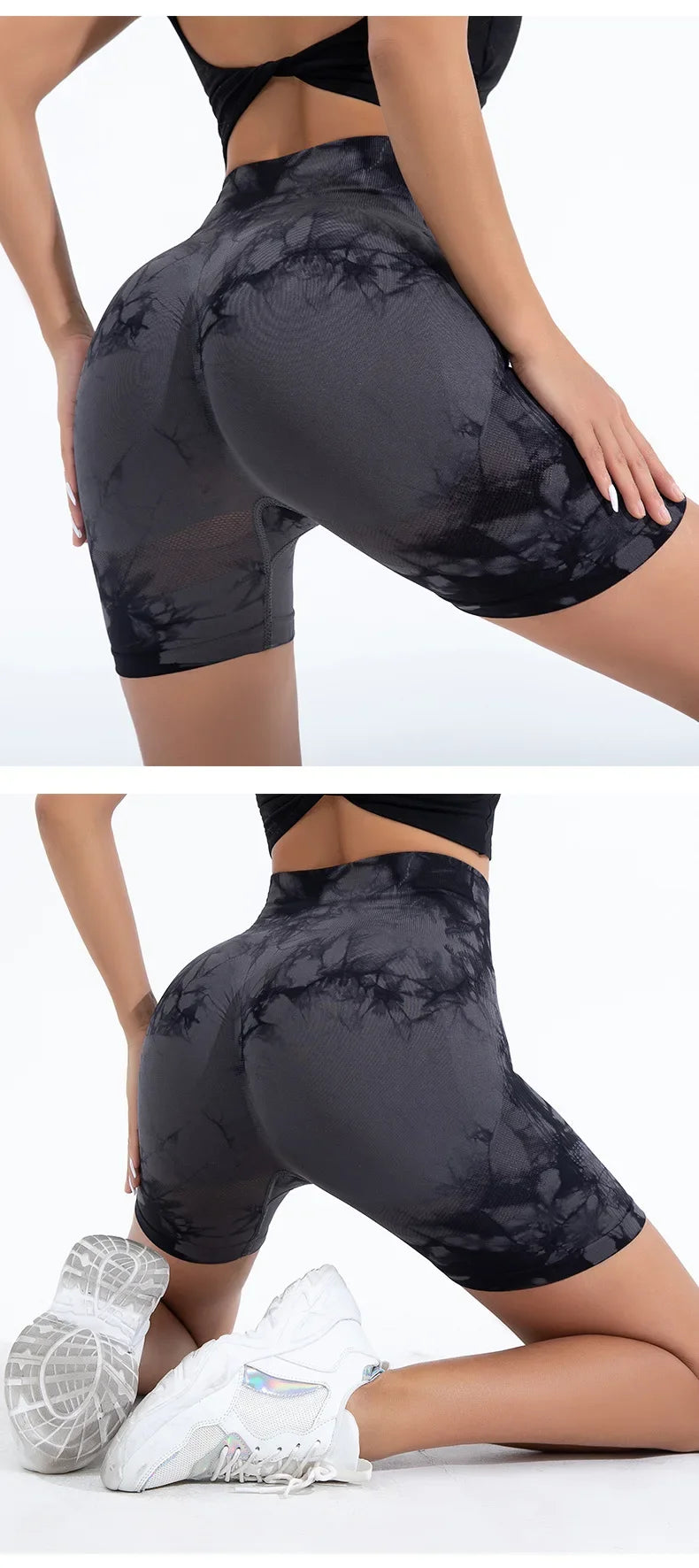 Women High Waist Yoga Shorts Gym Seamless Fitness Workout Running Shorts Summer Tie Dye Outdoors Sport Shorts