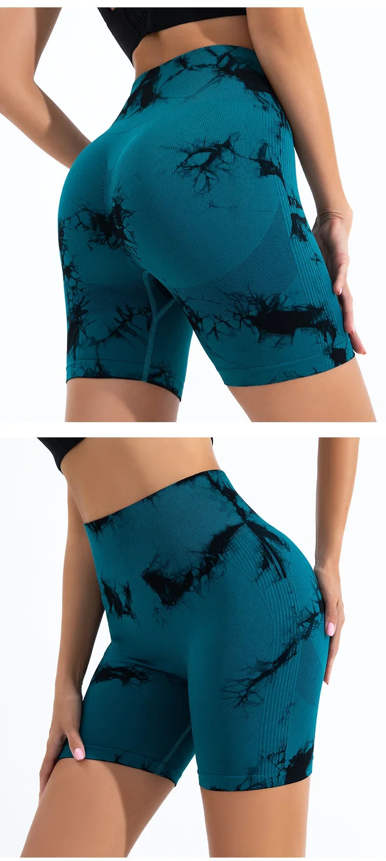 Women High Waist Yoga Shorts Gym Seamless Fitness Workout Running Shorts Summer Tie Dye Outdoors Sport Shorts