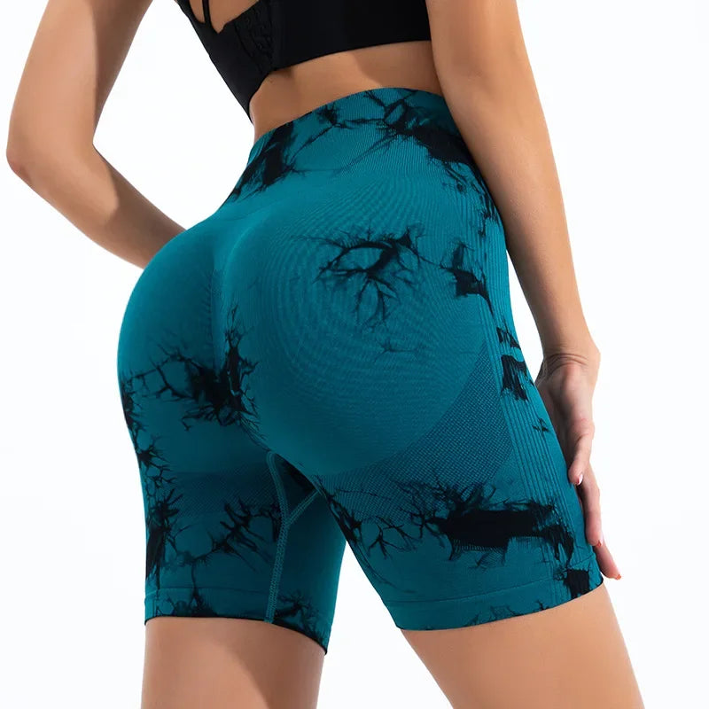 Women High Waist Yoga Shorts Gym Seamless Fitness Workout Running Shorts Summer Tie Dye Outdoors Sport Shorts
