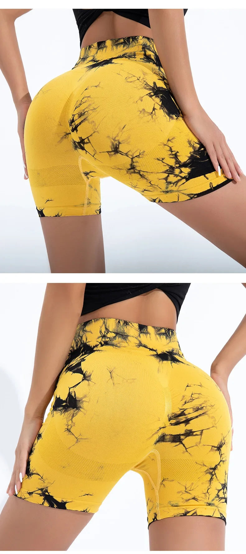 Women High Waist Yoga Shorts Gym Seamless Fitness Workout Running Shorts Summer Tie Dye Outdoors Sport Shorts