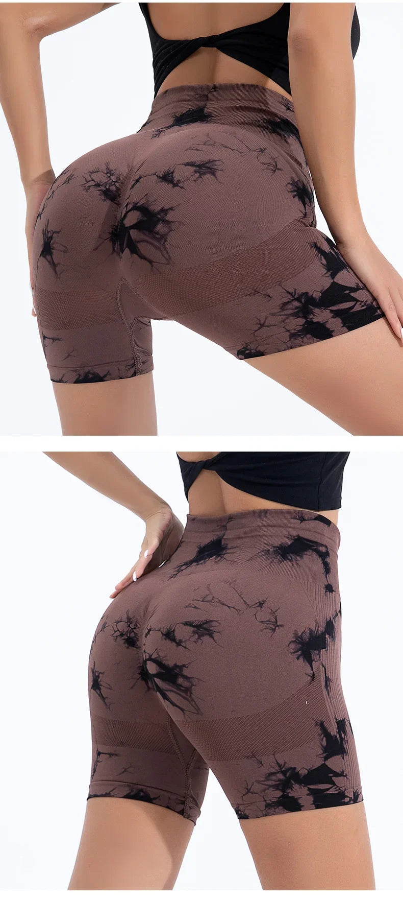 Women High Waist Yoga Shorts Gym Seamless Fitness Workout Running Shorts Summer Tie Dye Outdoors Sport Shorts