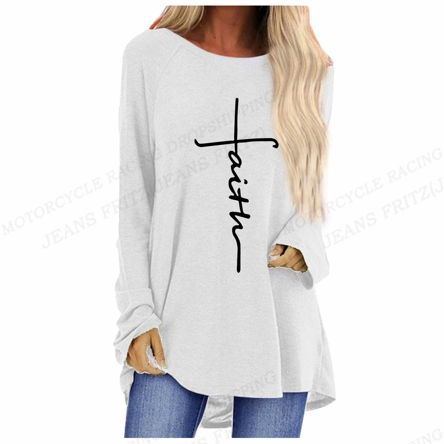 Christian T shirt Cross 3d Print T-shirt Women Fashion T-shirt Loose Long Sleeve Tshirt Ladies Tshirt Oversized Loose