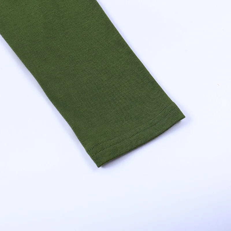 2022 Square Collar Long Sleeve Casual Women T Shirts Green Autumn Skinny Sexy Solid Basic Crop Tops Fashion Streetwear