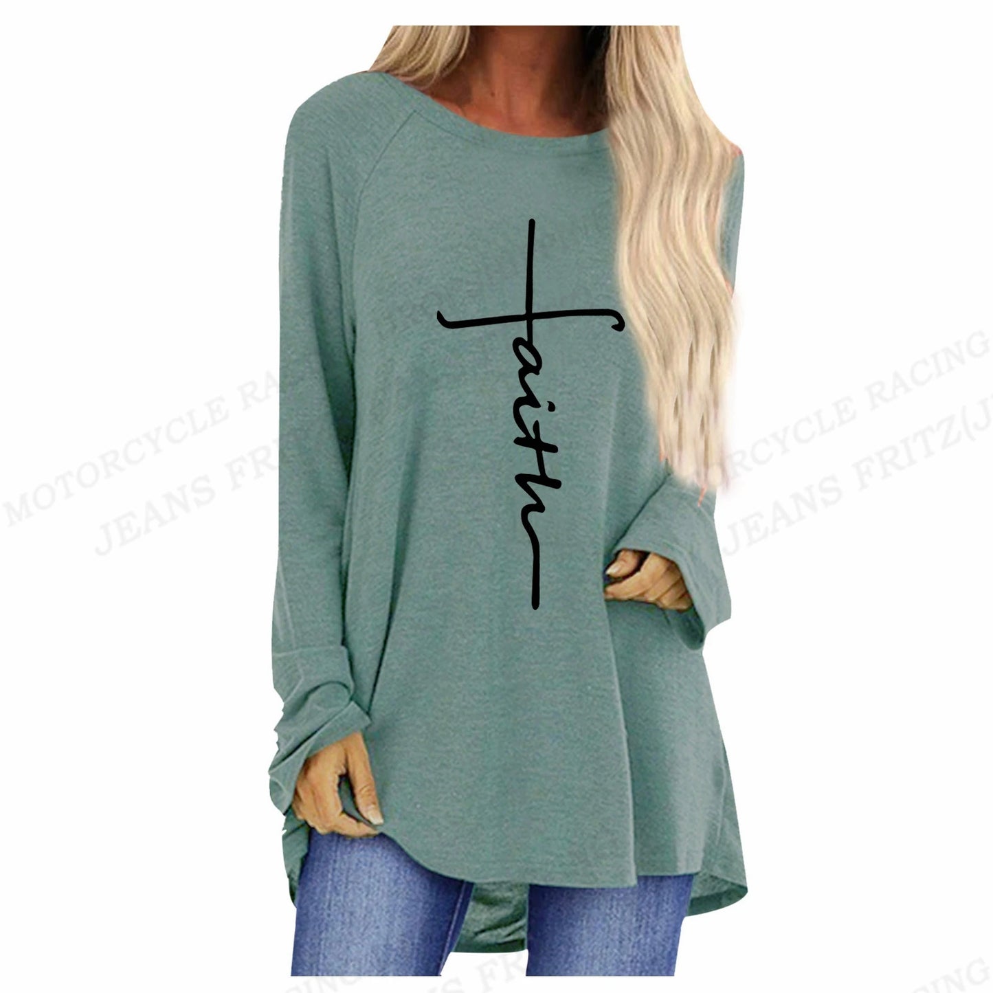 Christian T shirt Cross 3d Print T-shirt Women Fashion T-shirt Loose Long Sleeve Tshirt Ladies Tshirt Oversized Loose