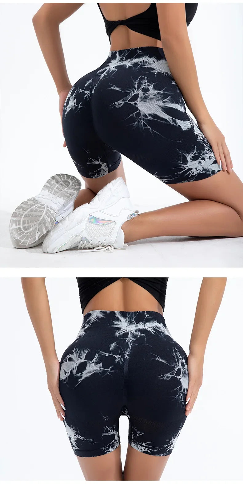 Women High Waist Yoga Shorts Gym Seamless Fitness Workout Running Shorts Summer Tie Dye Outdoors Sport Shorts