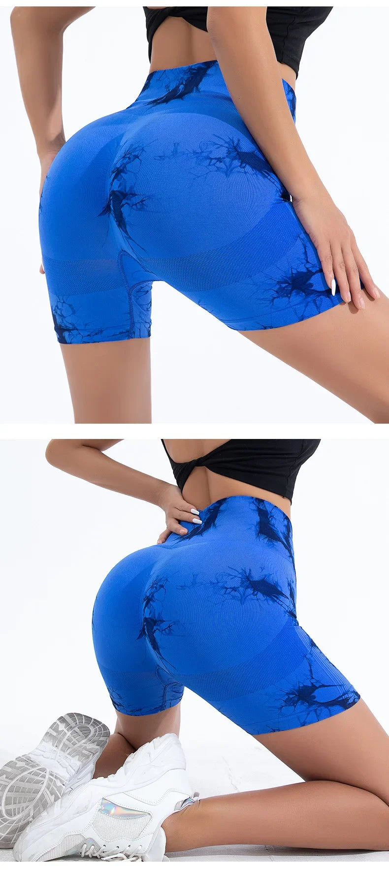 Women High Waist Yoga Shorts Gym Seamless Fitness Workout Running Shorts Summer Tie Dye Outdoors Sport Shorts