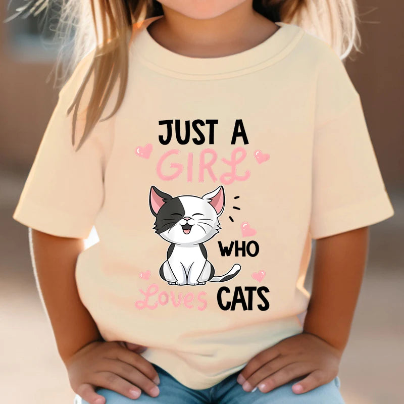 Just A Girl Who Loves Cats Tshirt Girls Y2k Harajuku Animal Summer Fashion Kids Clothes Funny Graphic Cute Cat Lover Streetwear