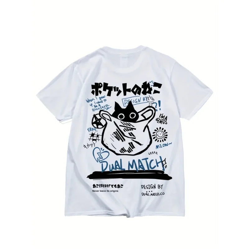 Women's Black Cat Print T-shirt Casual Short Sleeve for Women Harajuku Short Sleeve Tops Summer Female Loose Clothing Tees