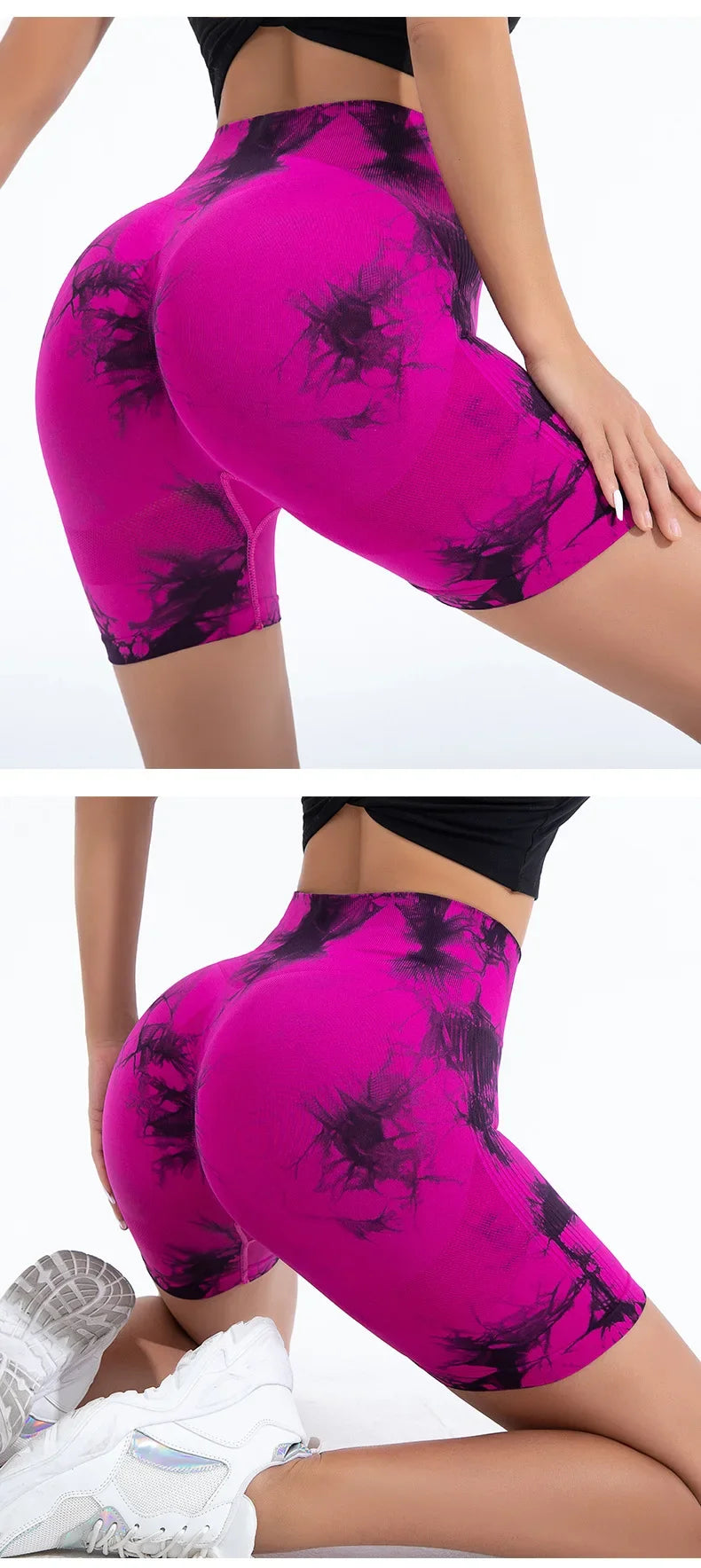 Women High Waist Yoga Shorts Gym Seamless Fitness Workout Running Shorts Summer Tie Dye Outdoors Sport Shorts