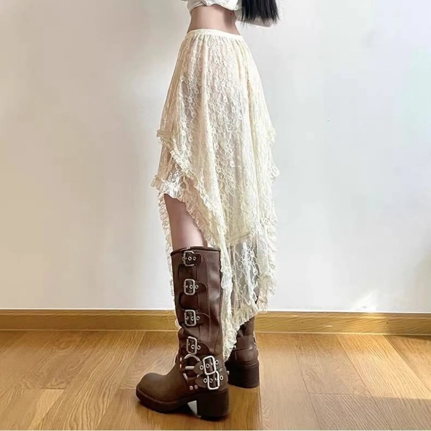 Women Y2K Lace Mini Skirt Low Rise Layered Ruffle Hem Mini Skirt Lingerie Short Skirts Fairycore Skirt Streetwear Faldas Mujer