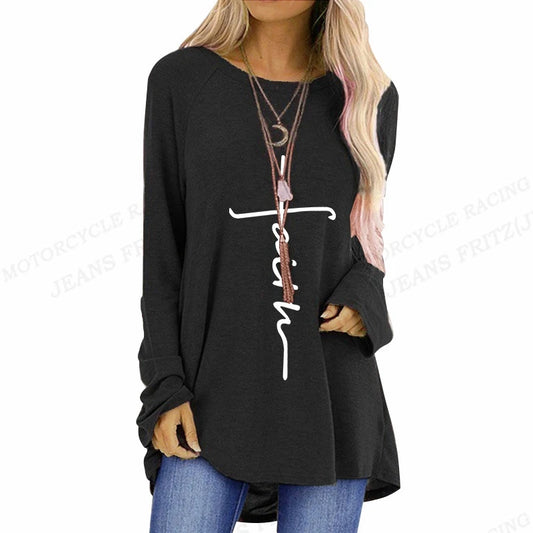 Christian T shirt Cross 3d Print T-shirt Women Fashion T-shirt Loose Long Sleeve Tshirt Ladies Tshirt Oversized Loose