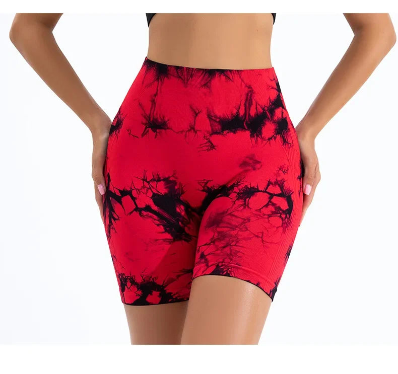 Women High Waist Yoga Shorts Gym Seamless Fitness Workout Running Shorts Summer Tie Dye Outdoors Sport Shorts