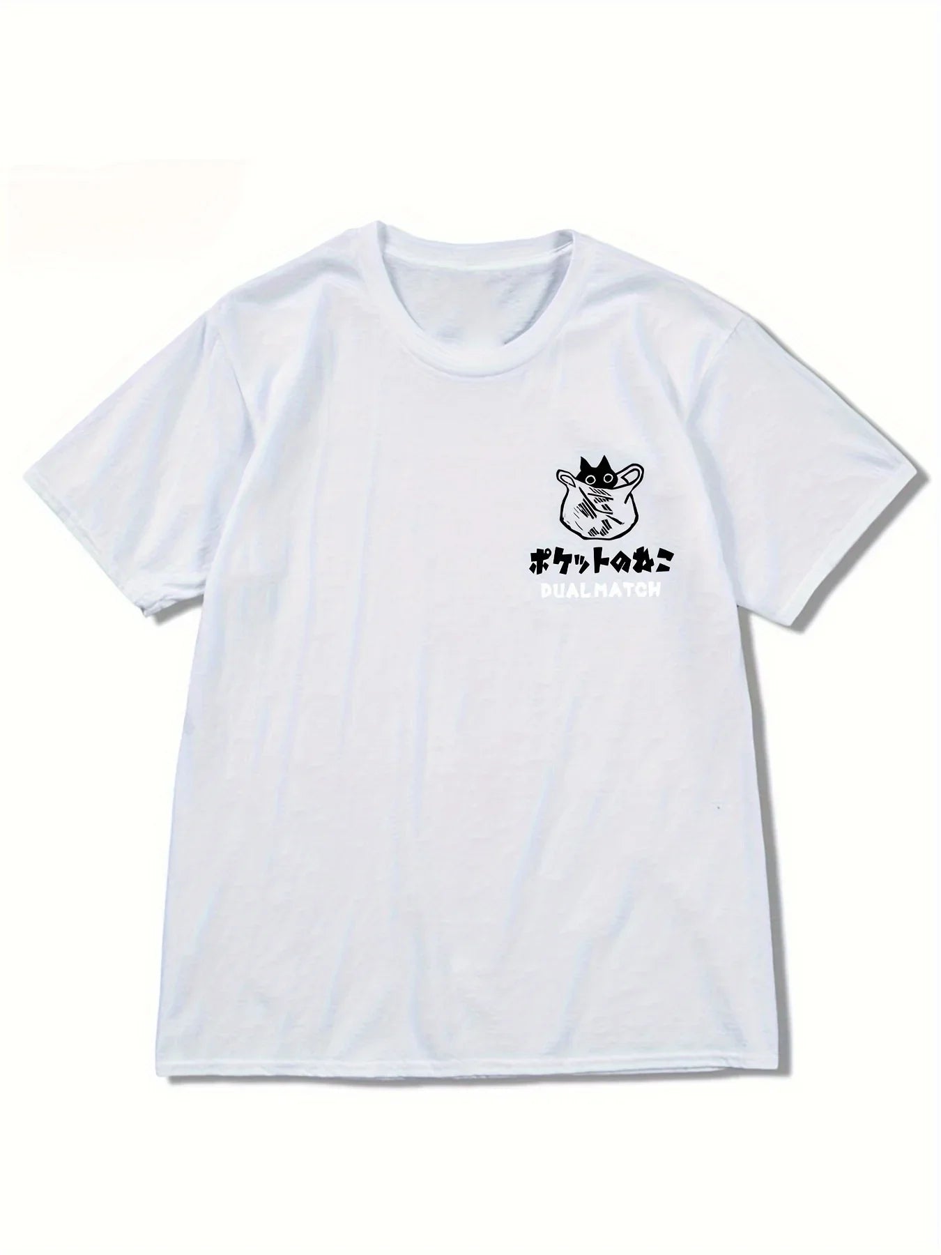 Women's Black Cat Print T-shirt, Casual Short Sleeve Blend Crew Neck Tee, Men's Clothing for Outdoor - BabynBeauty