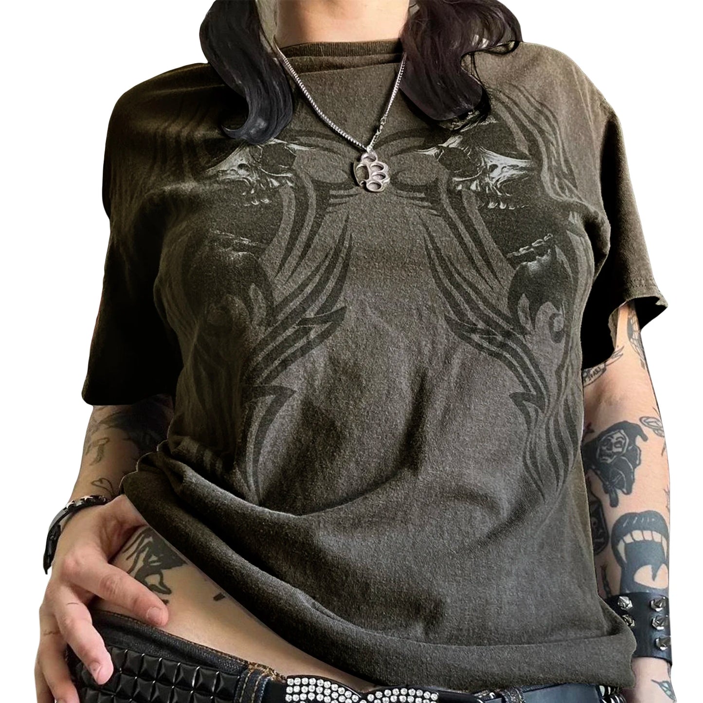 Women Gothic Tops Printed Casual Loose Summer Basic Short Sleeve T-Shirts Streetwear Aesthetic Grunge Clothes