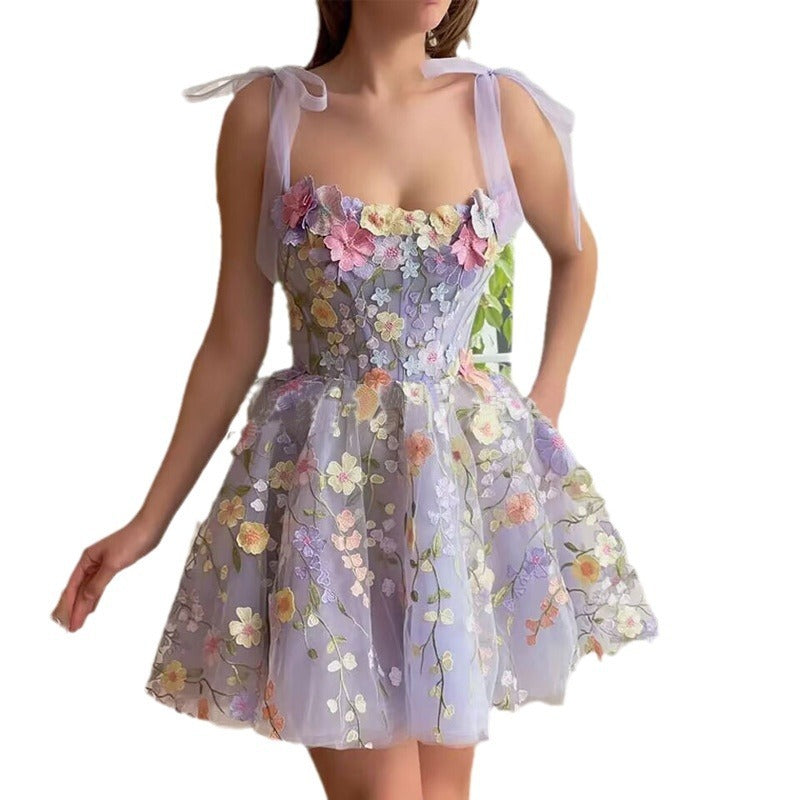 Women's Fashion Three-dimensional Flower Embroidered Sheath Sling Dress - BabynBeauty