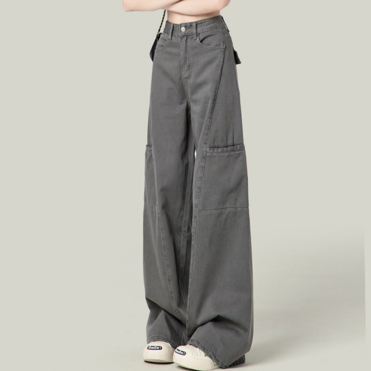 Cement Gray American Wide Leg Work Pants - BabynBeauty