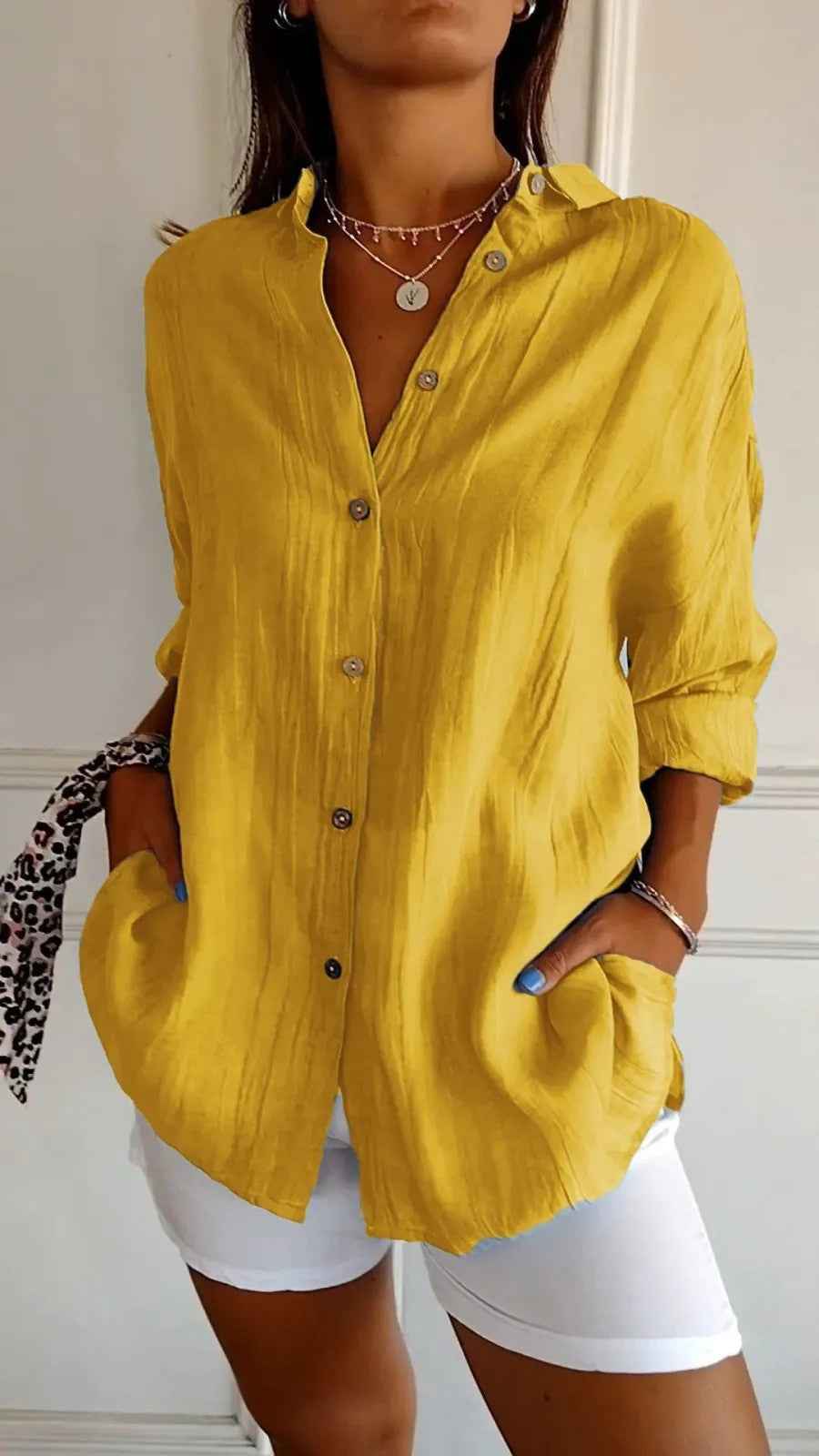 Popular Spring And Summer New Women's Loose Open Button Shirt Solid Color Top