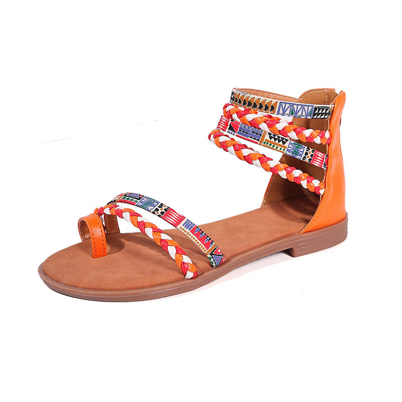 Ethnic Style Colorful Stitching Large Size Flat Bottom Sandals