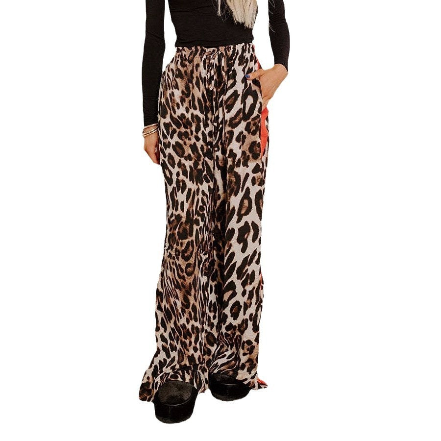 Leopard Print Stitching Temperament Loose-fitting Wide-leg Trousers