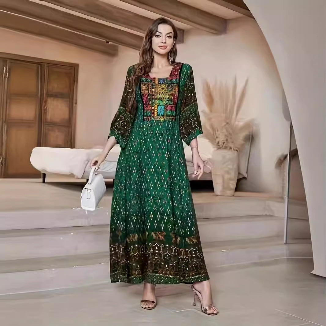 Ethnic Style Flat Collar Cotton Silk Short Sleeve French Dress
