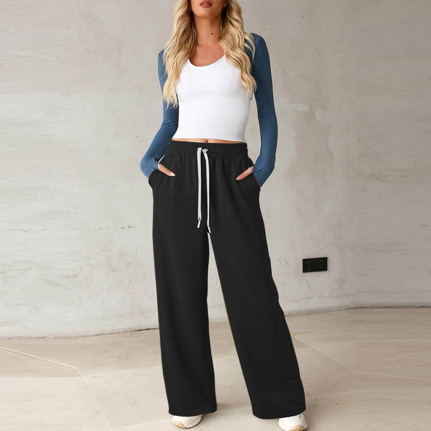 Women's Sweater Straight-leg Pants Drawstring Elastic