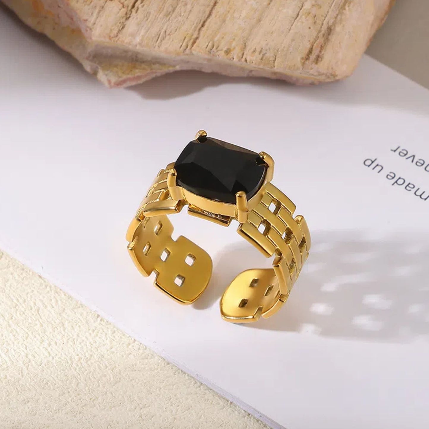 Stainless Steel Golden Pearl Ring Shaped Exaggerated