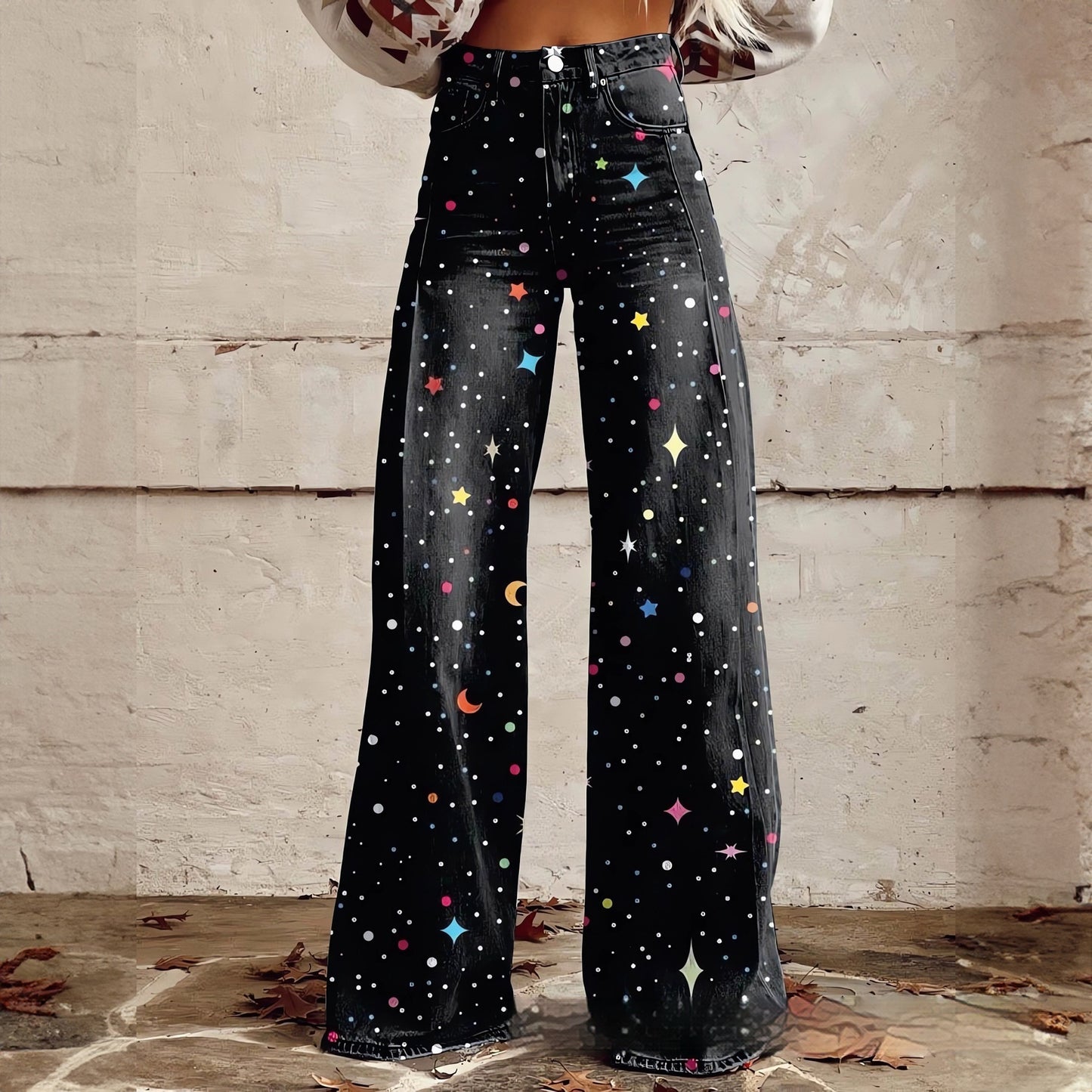 Foreign Trade Women's Casual Pants Imitation Jeans Wide Leg