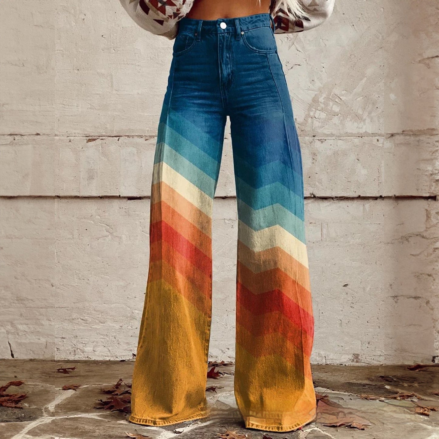 Foreign Trade Women's Casual Pants Imitation Jeans Wide Leg