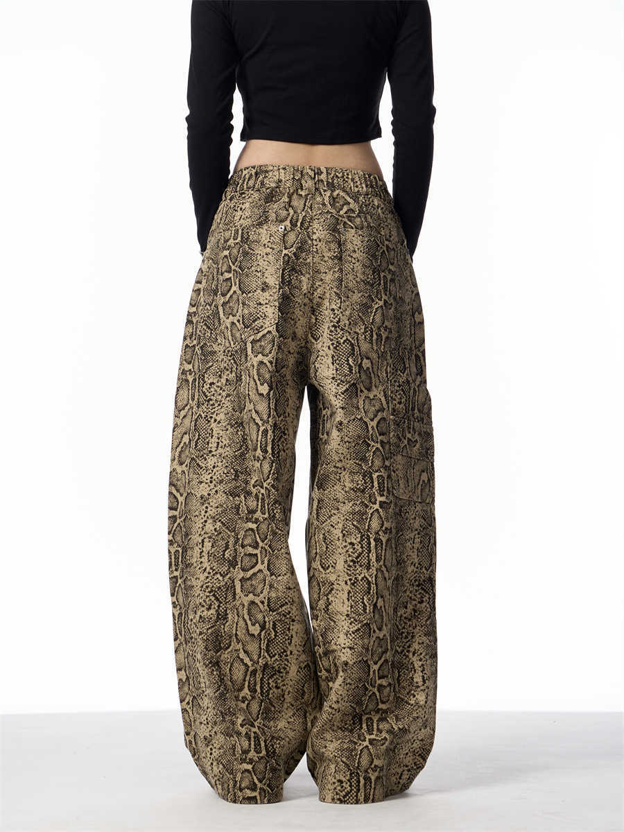 Retro Straight Slim High Street Leopard Jeans Wide Leg